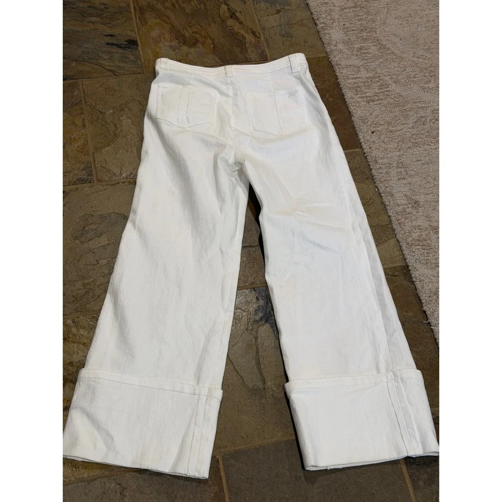 $295 Cinq a Sept Benji White Cropped Flare Pants High Rise Cuffed Hem Size 8